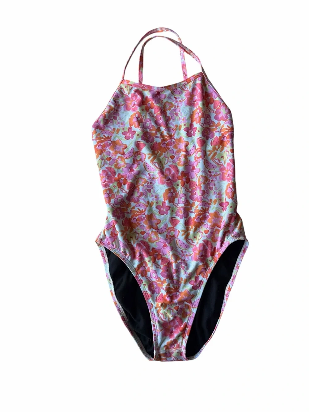 JOLYN Brandon Pink Orange Floral One Piece Swimsuit Size 28 2/4 Open Back Swim